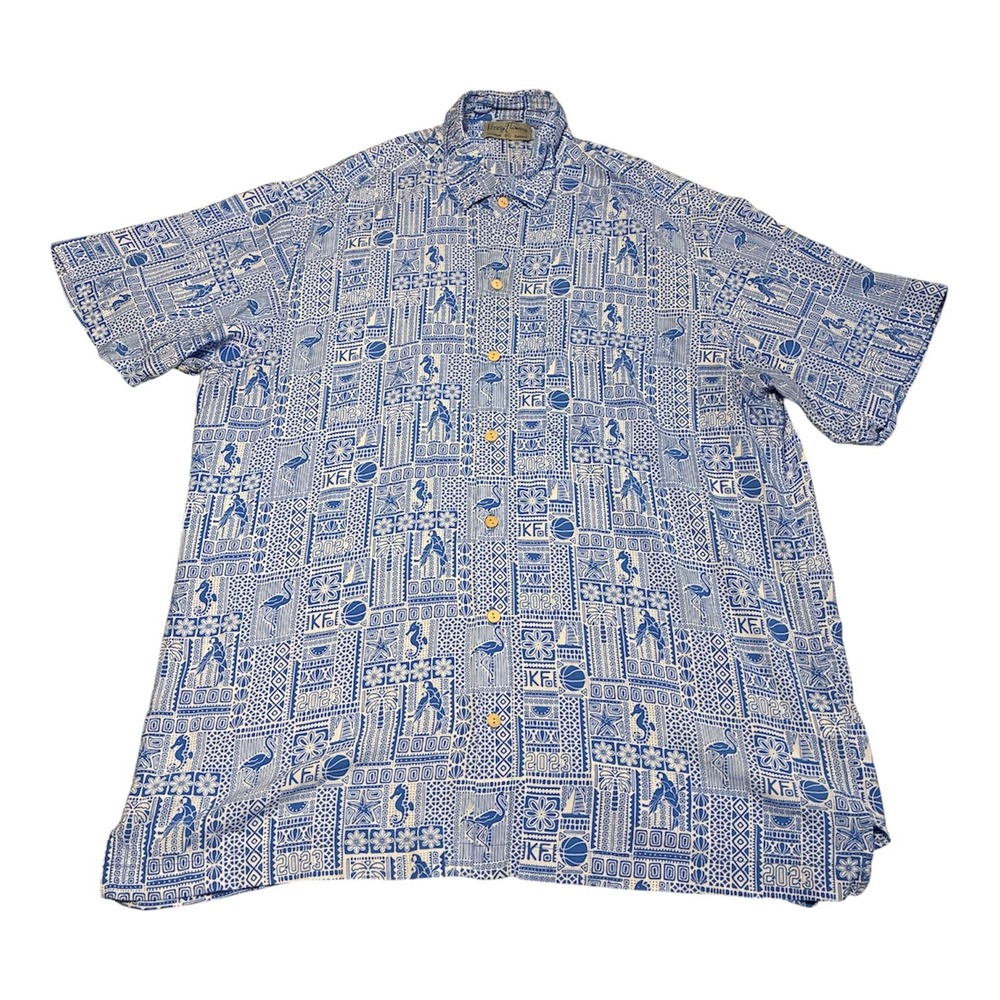 Kenny Flowers Limited Edition 2023 Mens XL Blue White Tropical Button Down Shirt